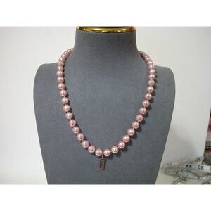 Pink Faux Pearl Necklace With Silver-Tone Kisska Charm & Decorative Clasp